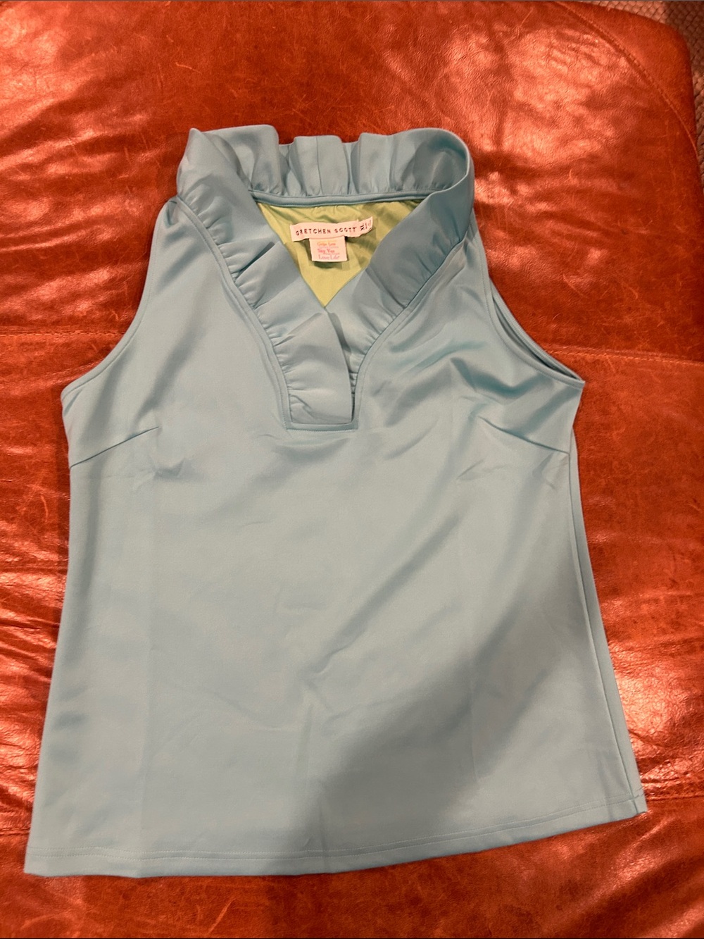 Gretchen Scott Designs Light Blue Ruffle Neck Shell